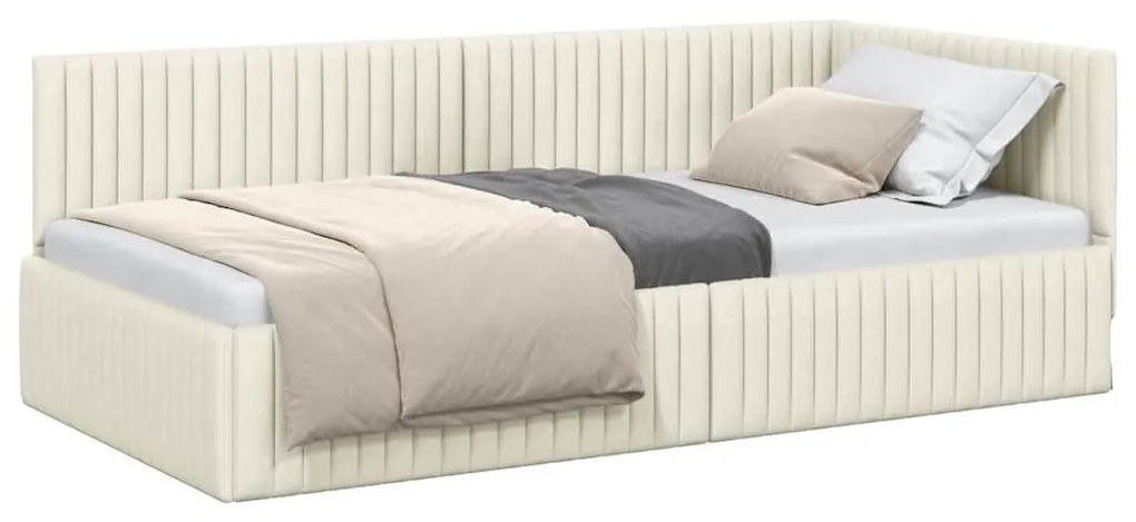 vidaXL Κρεβάτι Γωνίας με κεφαλάρι Κρεμ 100 x 200 cm Βελούδο