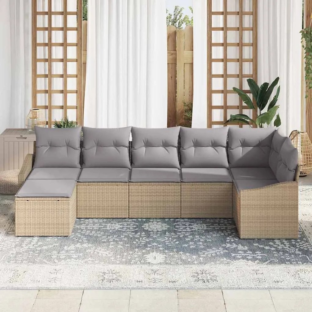 vidaXL Σετ Καναπέ Κήπου 7 pcs Μπεζ Πολυ ράταν