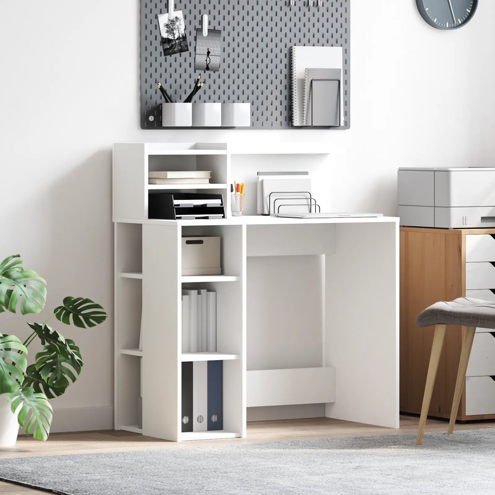 vidaXL Γραφείο με Αποθήκευση Λευκό 90x48x101.5 εκ Επεξεργασμένο Ξύλο