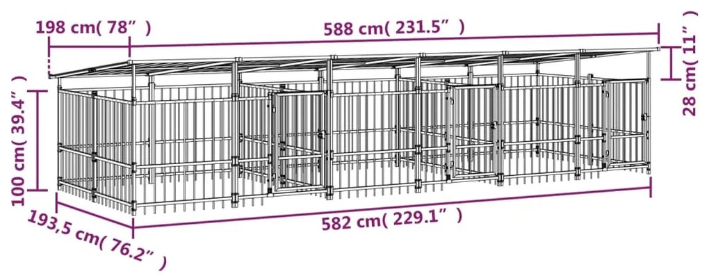 vidaXL Υπαίθριο Κλουβί Σκύλων με Οροφή από Χάλυβα 11,26 μ²