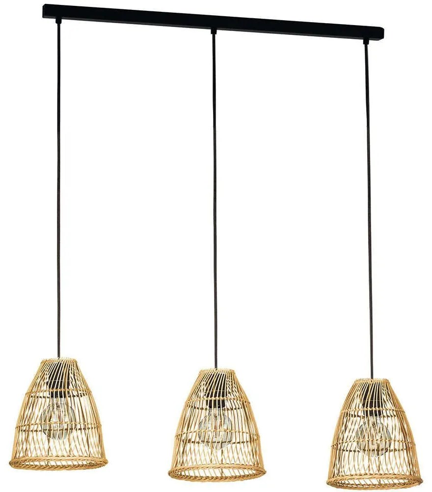 Φωτιστικό Οροφής - Ράγα Ayesgarth 43867 91x21x110cm 3xΕ27 40W Black-Natural Eglo Steel,Wood