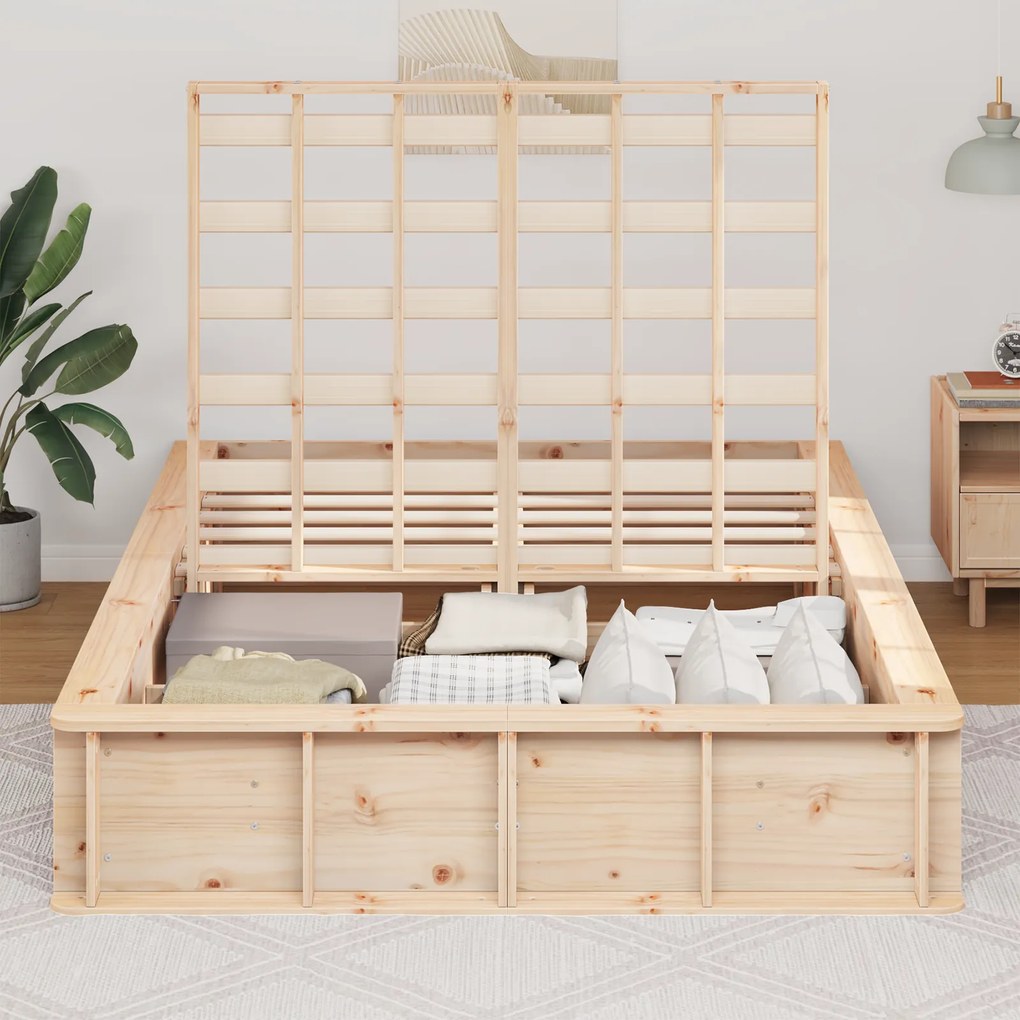 vidaXL Σκελετός Κρεβατιού Καφέ 135 x 190 cm Μασίφ ξύλο πεύκου