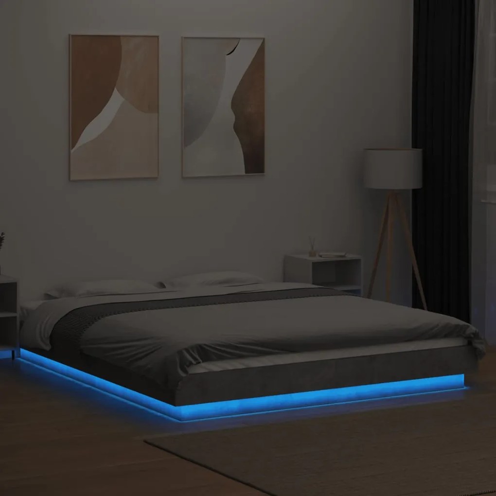 vidaXL Πλαίσιο Κρεβατιού με LED Γκρι Σκυρ. 150x200 εκ. Επεξ. Ξύλο