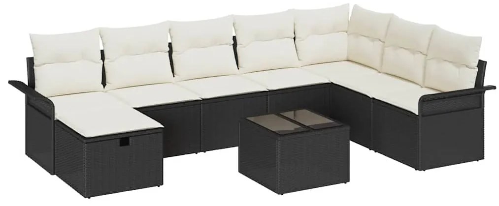 vidaXL Σετ Καναπέ Κήπου 9 Θέσεων με Μαξιλάρια - Μαύρο Πολυ Ράτανα