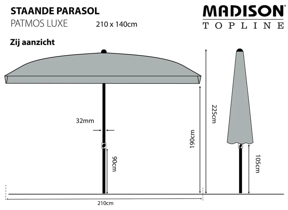 Madison Ομπρέλα Κήπου Patmos Luxe Ορθ. Taupe 210x140 εκ.