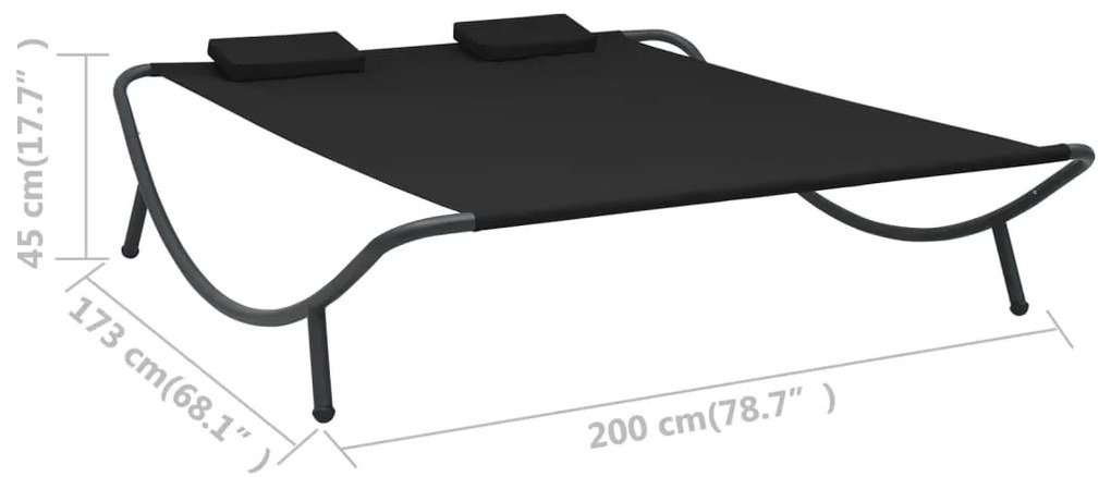 vidaXL Ξαπλώστρα - Κρεβάτι Διπλή Εξωτερικού Χώρου Μαύρη Υφασμάτινη