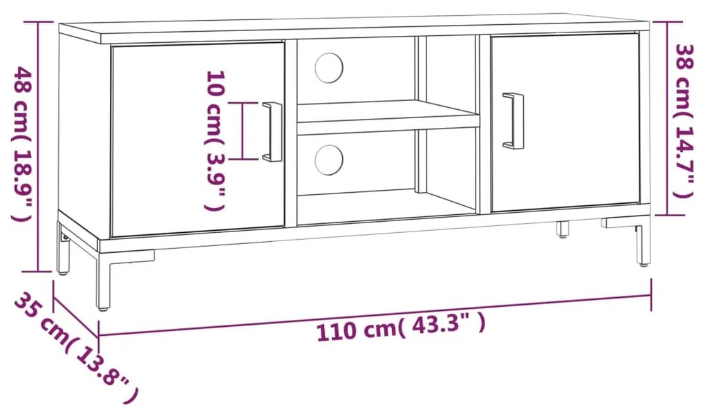 Έπιπλο Τηλεόρασης Καφέ 110 x 35 x 48 εκ. από Μασίφ Ξύλο Πεύκου - Καφέ