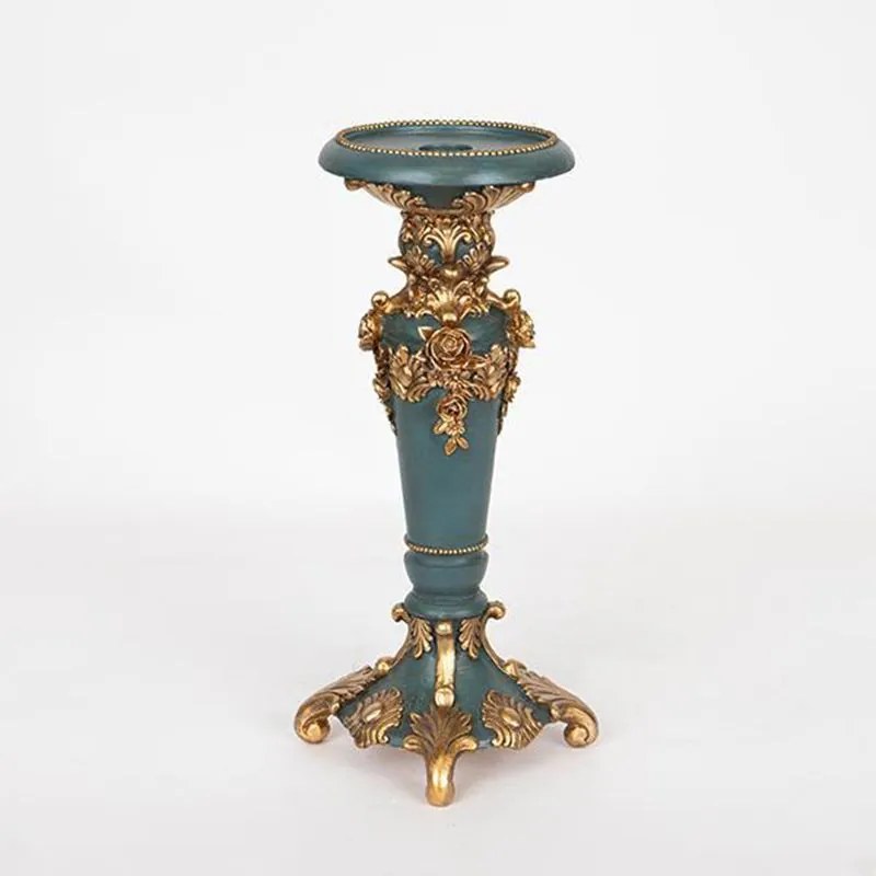 Κηροπήγιο 752-26042 10,5x10,5x27cm Dark Green-Gold Estheti Home Πολυρεσίνη
