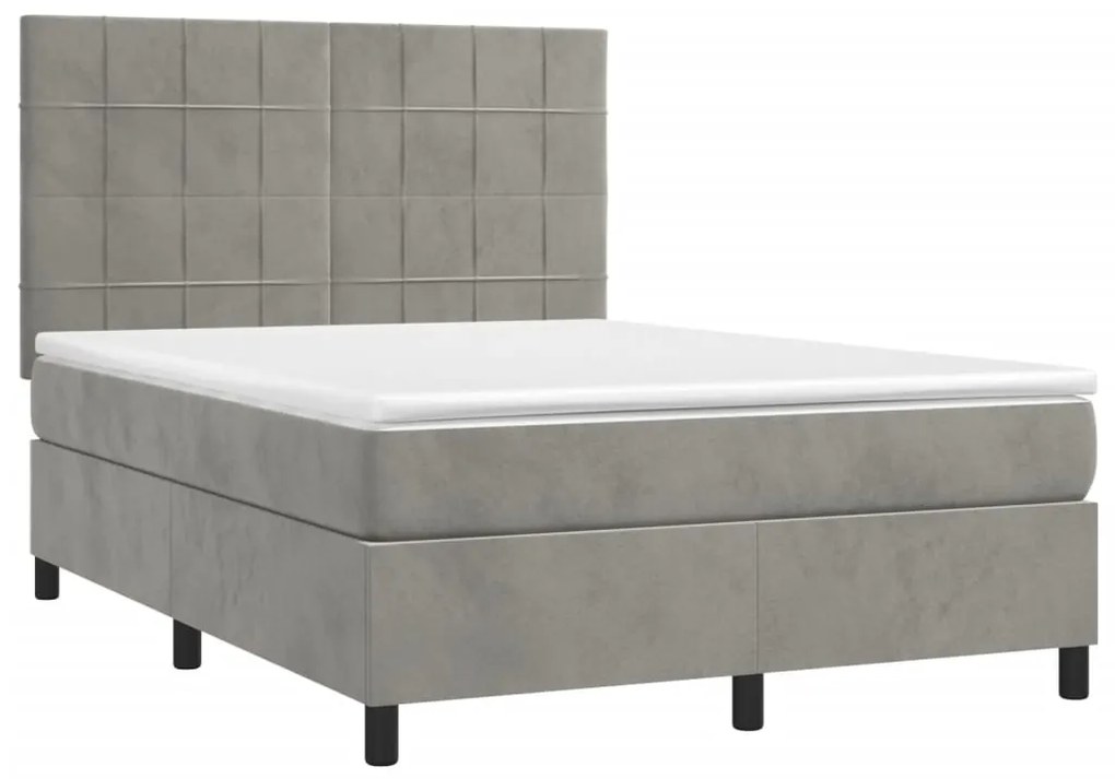 vidaXL Κρεβάτι Boxspring με Στρώμα &amp; LED Αν.Γκρι 140x200 εκ. Βελούδινο