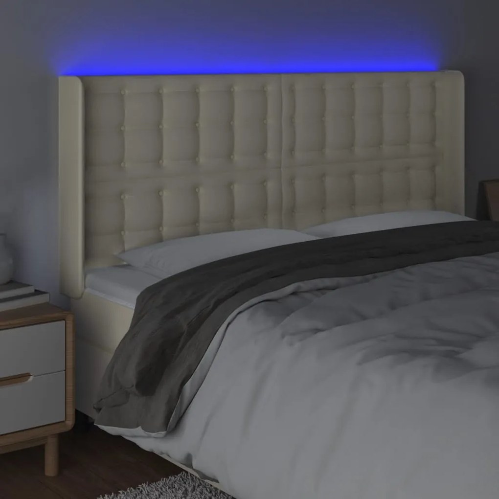 vidaXL Κεφαλάρι Κρεβατιού LED Κρεμ 163x16x118/128 εκ. Συνθετ. Δέρμα
