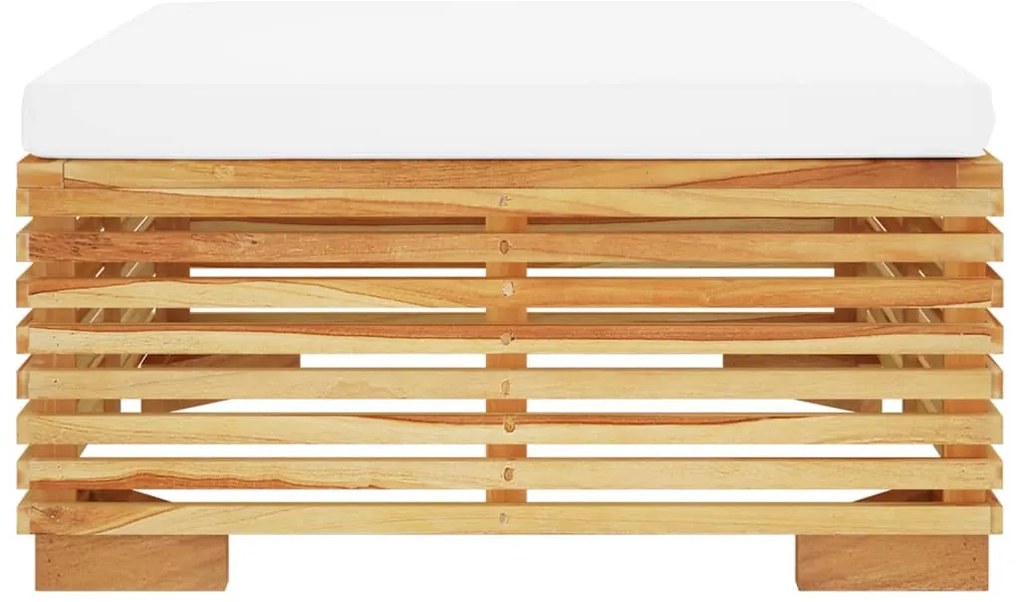 vidaXL Υποπόδιο Κήπου από Μασίφ Ξύλο Teak με Κρεμ Μαξιλάρι