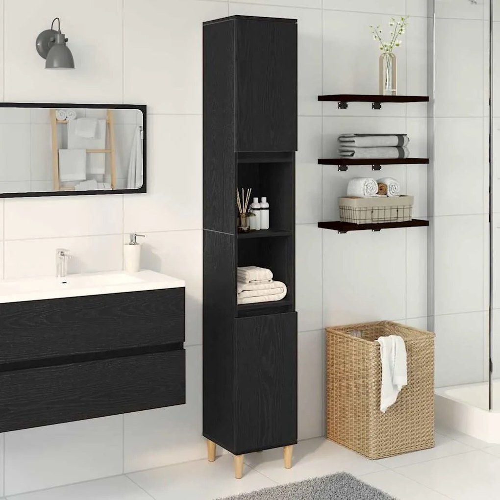 vidaXL Ντουλάπι Μπάνιου Μαύρη δρυς 30 x 30 x 190 εκ Επεξεργασμένο ξύλο