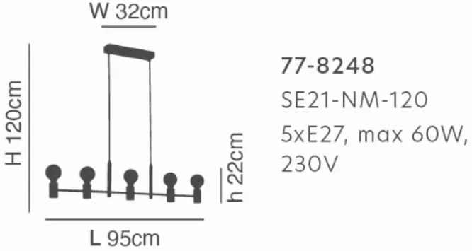 Φωτιστικό Οροφής  SE21-NM-120 ADEPT NICKEL MATT METAL PENDANT - 77-8248 - 51W - 100W - 77-8248