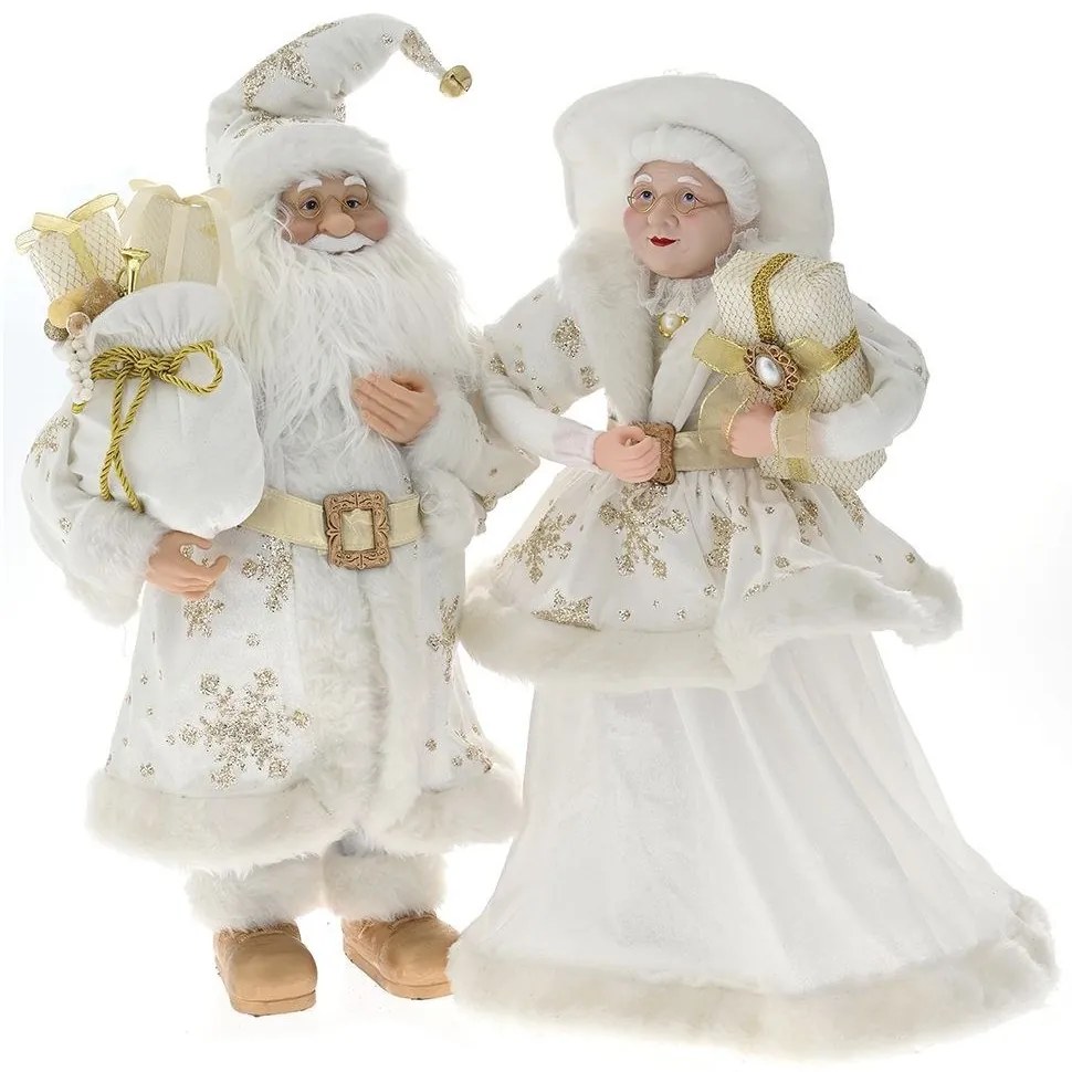 Χριστουγεννιάτικη Φιγούρα Ζευγάρι Mr&amp;Mrs Santa (Σετ 2Τμχ) 79151 65cm White-Gold
