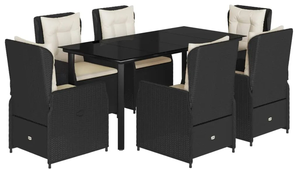 vidaXL Σετ Τραπεζαρίας Κήπου 7 Τεμ. Μαύρο Συνθετικό Ρατάν με Μαξιλάρια