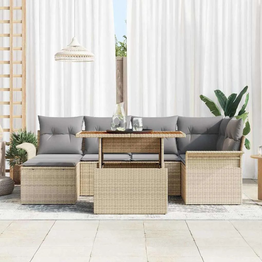 vidaXL Σετ Καναπέ Κήπου με αποθήκευση 7 pcs Μπεζ Πολυ ράταν