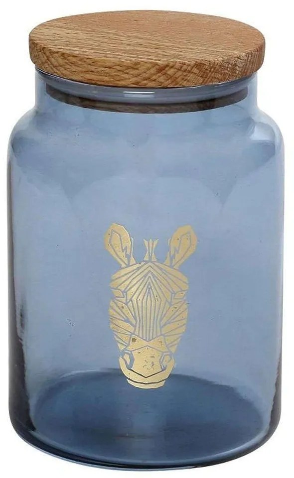 Βάζο Αποθήκευσης Με Καπάκι Jungle Zebra RAB628 890ml Φ10x14,5cm Blue Espiel Wood, Glass