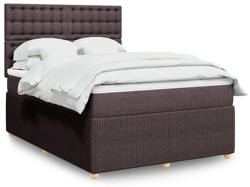 Κρεβάτι Boxspring με Στρώμα Σκούρο Καφέ 140x200 εκ Υφασμάτινο