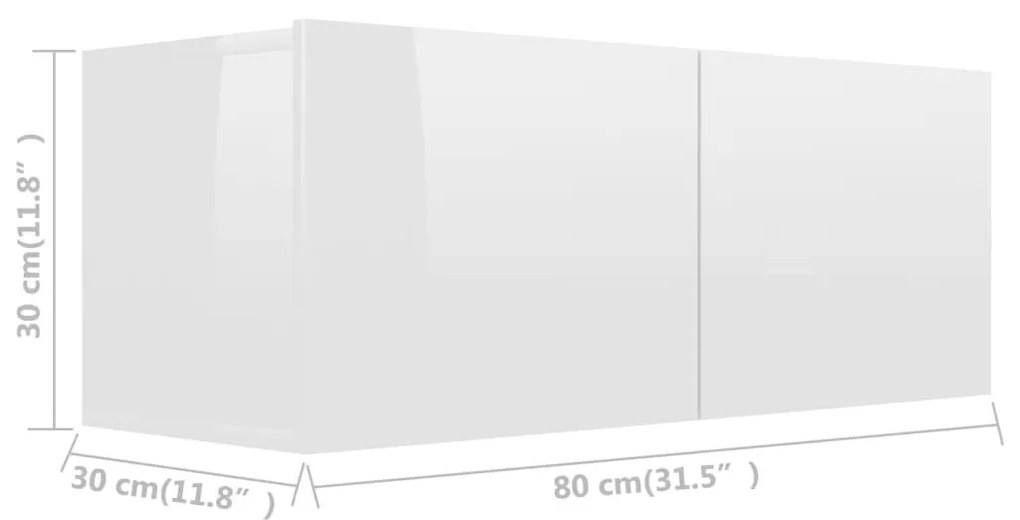 Έπιπλο Τηλεόρασης Γυαλιστερό Λευκό 80x30x30 εκ. από Επεξ. Ξύλο - Λευκό