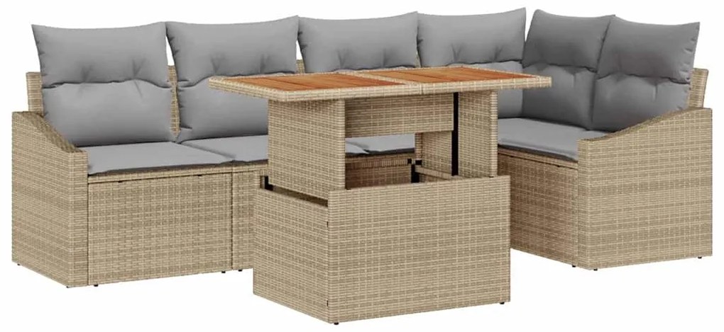 vidaXL Σετ Καναπέ Κήπου με αποθήκευση 6 pcs Μπεζ Πολυ ράταν