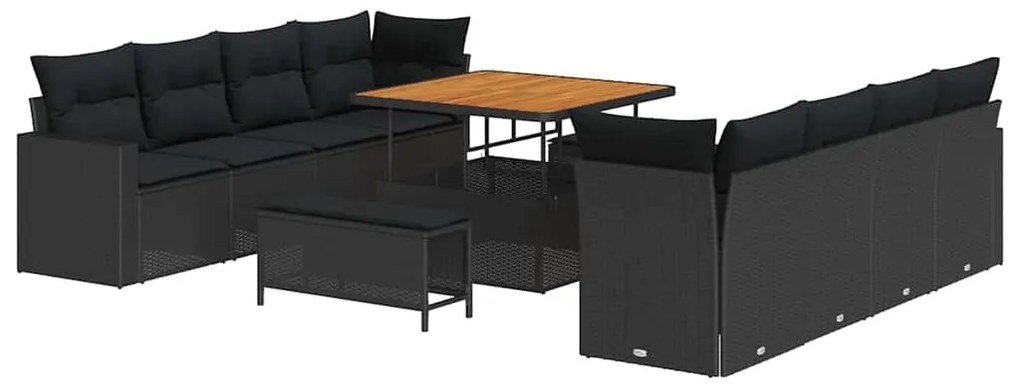 vidaXL Σετ Καναπέ Κήπου Ρυθμιζόμενο ύψος 11 pcs Μαύρο συνθετικό ρατάν