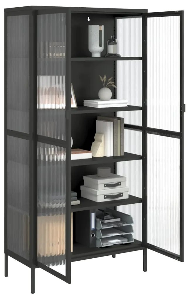 vidaXL Ψηλό Ντουλάπι Μαύρο 85 x 40 x 180 εκ. από Γυαλί και Ατσάλι