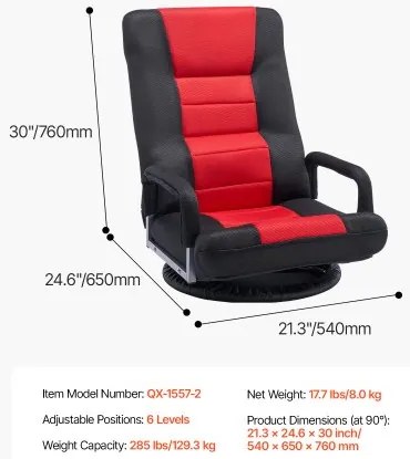 VEVOR 360° Swivel Floor Gaming Chair Folding Floor Chair with Armrest Adjustable
