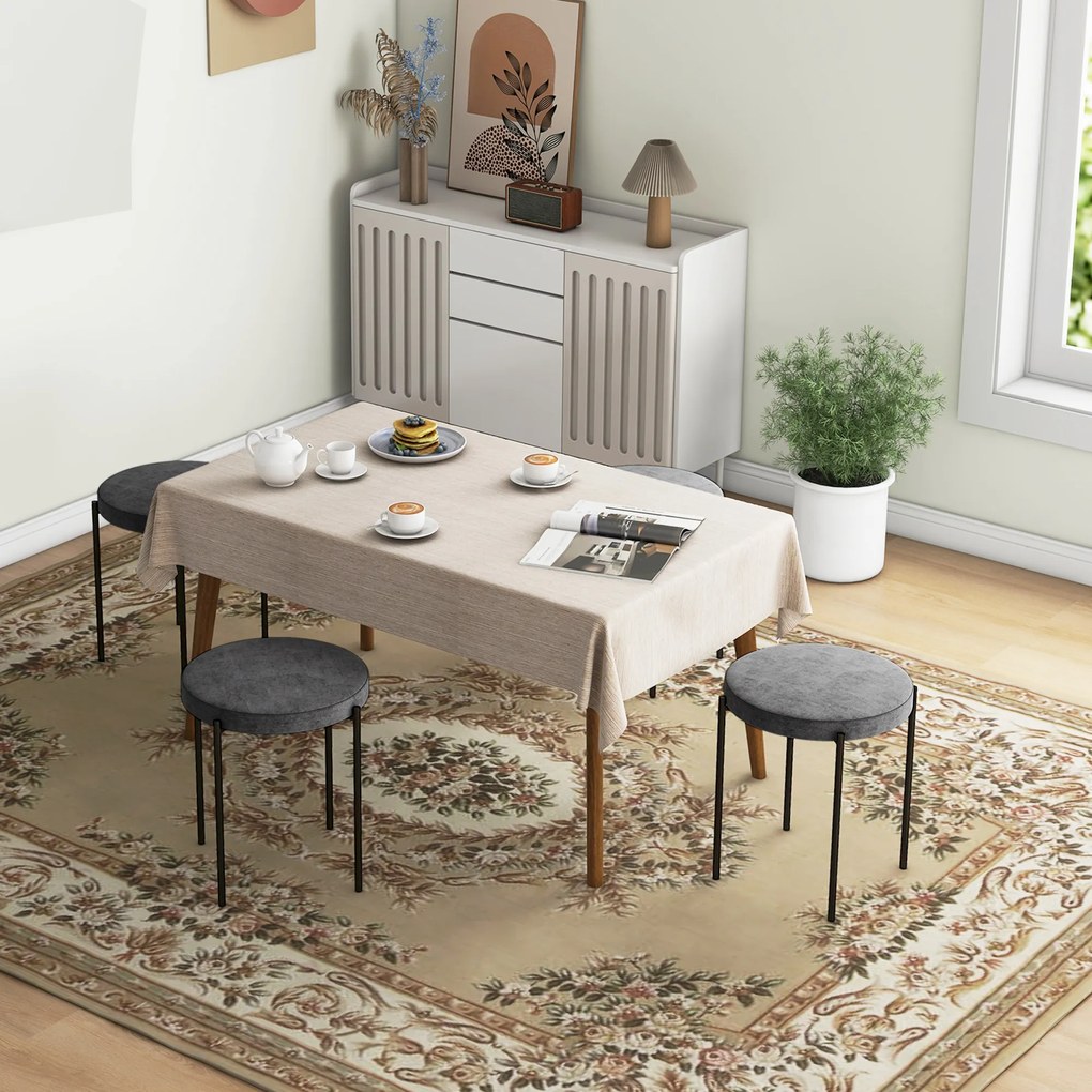 Σκαμπό κουζίνας HOMCOM σετ 4 τεμαχίων, στοιβαζόμενα, όψη βελούδο, έως 100kg, ατσάλινο πλαίσιο, 41,5 x 41,5 x 46 cm, Σκούρο Γκρι