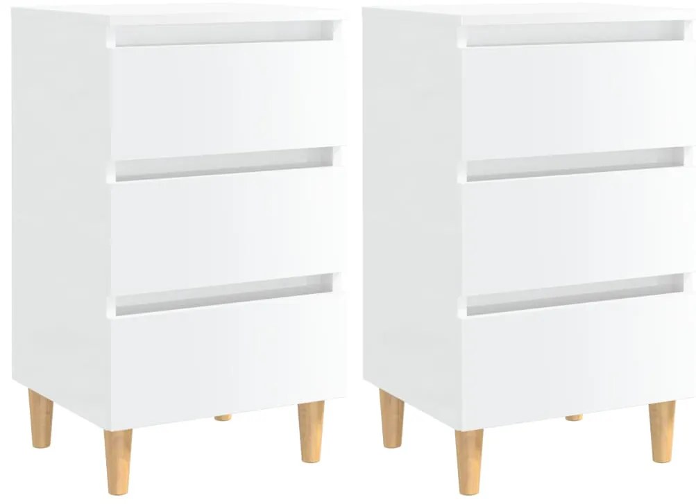 vidaXL Κομοδίνα 2 τεμ. Γυαλ. Λευκό 40 x 35 x 69 εκ. με Ξύλινα Πόδια