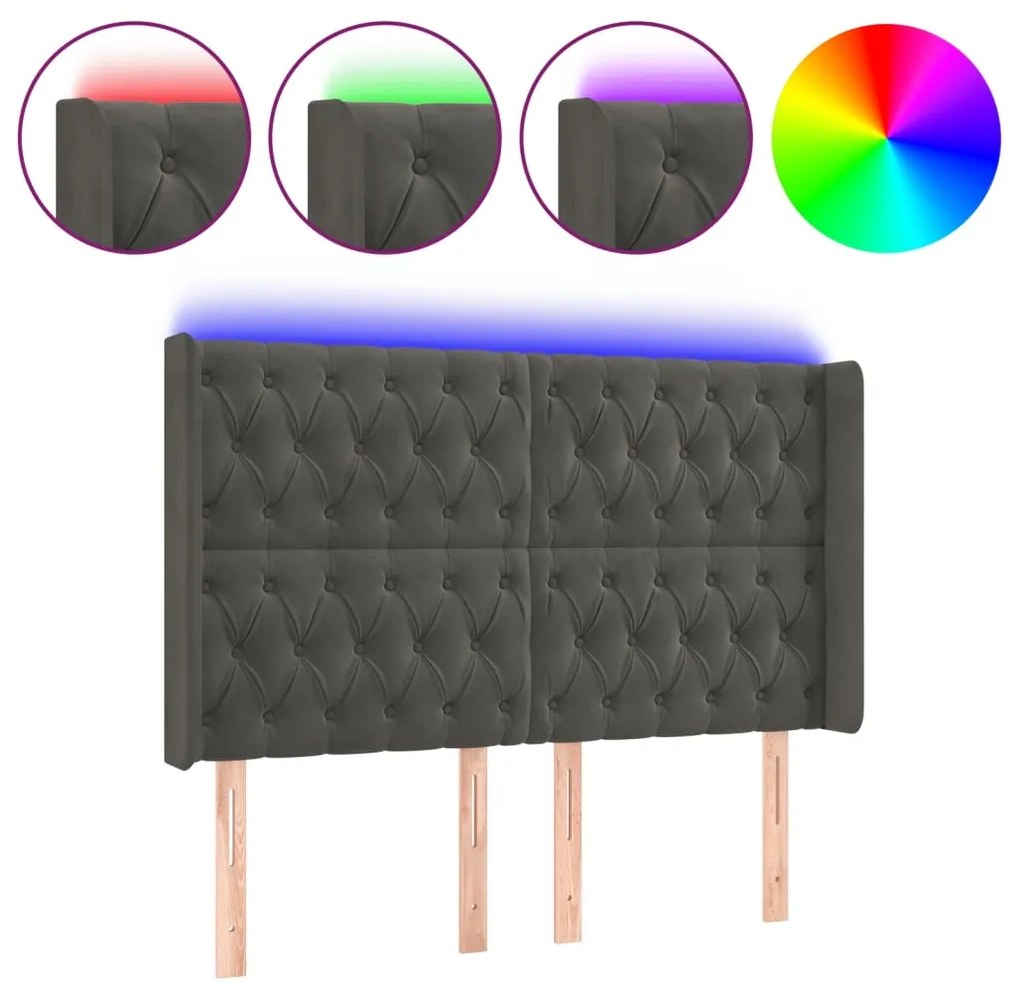 Κεφαλάρι Κρεβατιού LED Σκούρο Γκρι 163x16x118/128εκ. Βελούδινο 3124439