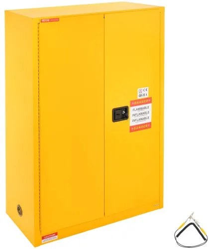 VEVOR Flammable Safety Cabinet, 45 Gal, Cold-Rolled Steel Flammable Liquid Storage Cabinet, 42.9 x 18.1 x 65.2 in Explosion Proof with 2 Adjustable Shelves 2 Manual Doors for Industrial Use, Yellow