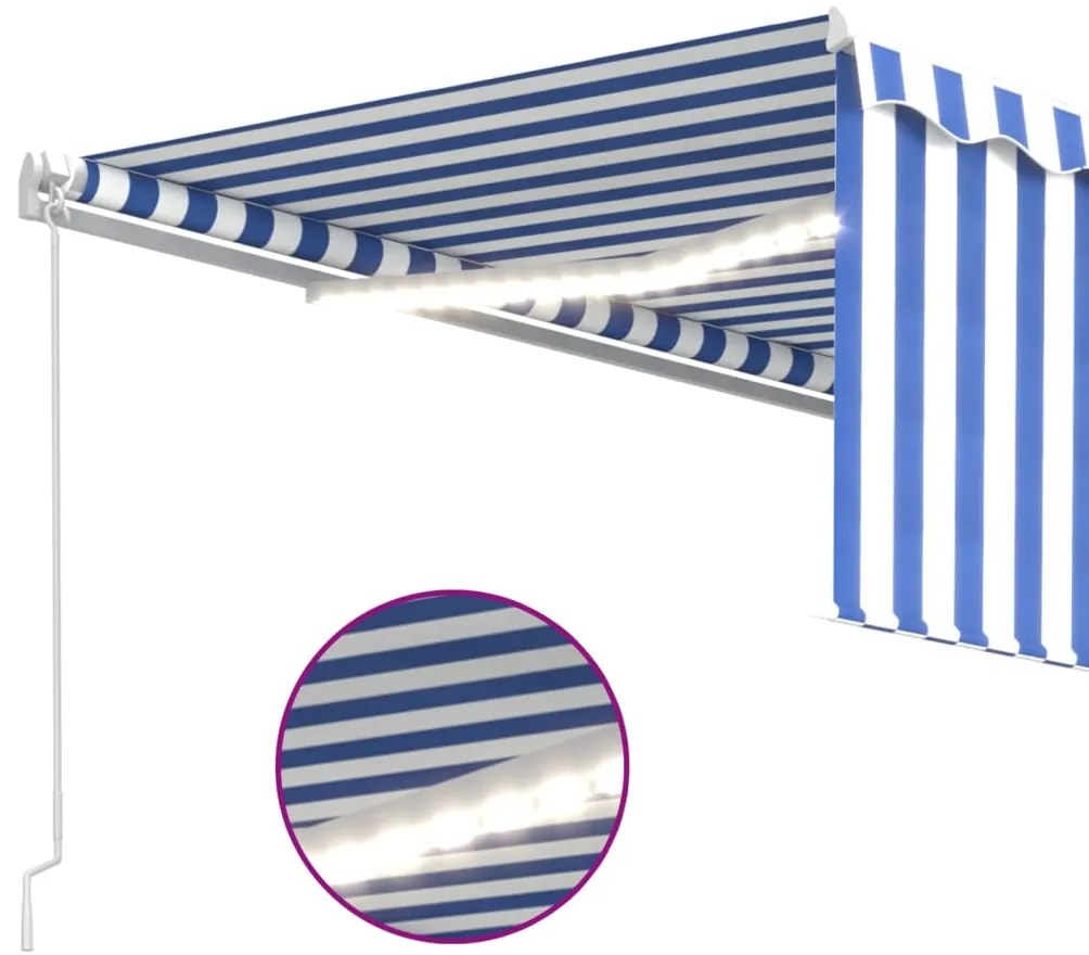 vidaXL Τέντα Συρόμενη Χειροκίνητη με Σκίαστρο & LED Μπλε/Λευκό 4 x 3 μ