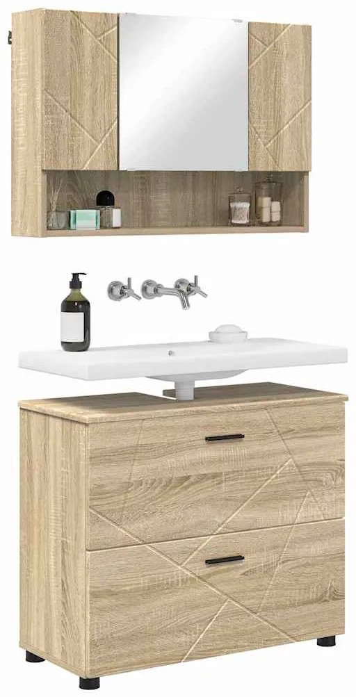 vidaXL Σετ Επίπλων Μπάνιου με ράφι 2 pcs Sonoma Δρυς 76,5 x 35 x 64 εκ