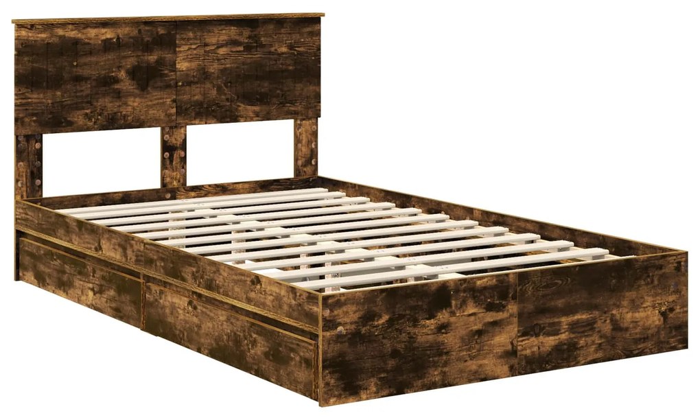 vidaXL Κρεβάτι Αποθήκης Καπνιστό Δρύς 120 x 200 cm Επεξεργασμένο ξύλο