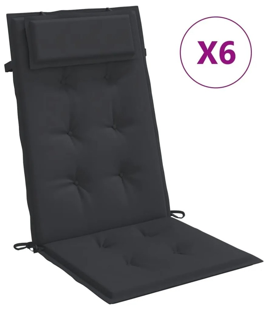 Μαξιλάρια Καρέκλας με Πλάτη 6 τεμ. Μαύρα από Ύφασμα Oxford - Μαύρο