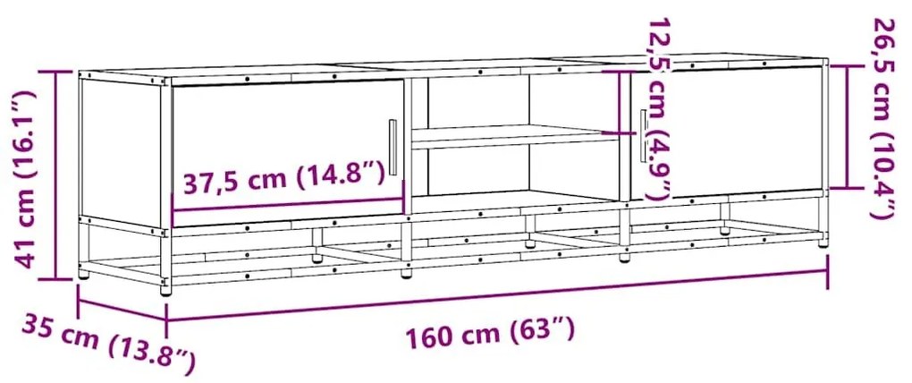 Έπιπλο Τηλεόρασης Καφέ Δρυς 160x35x41 εκ Επεξ. Ξύλο/Μέταλλο - Καφέ