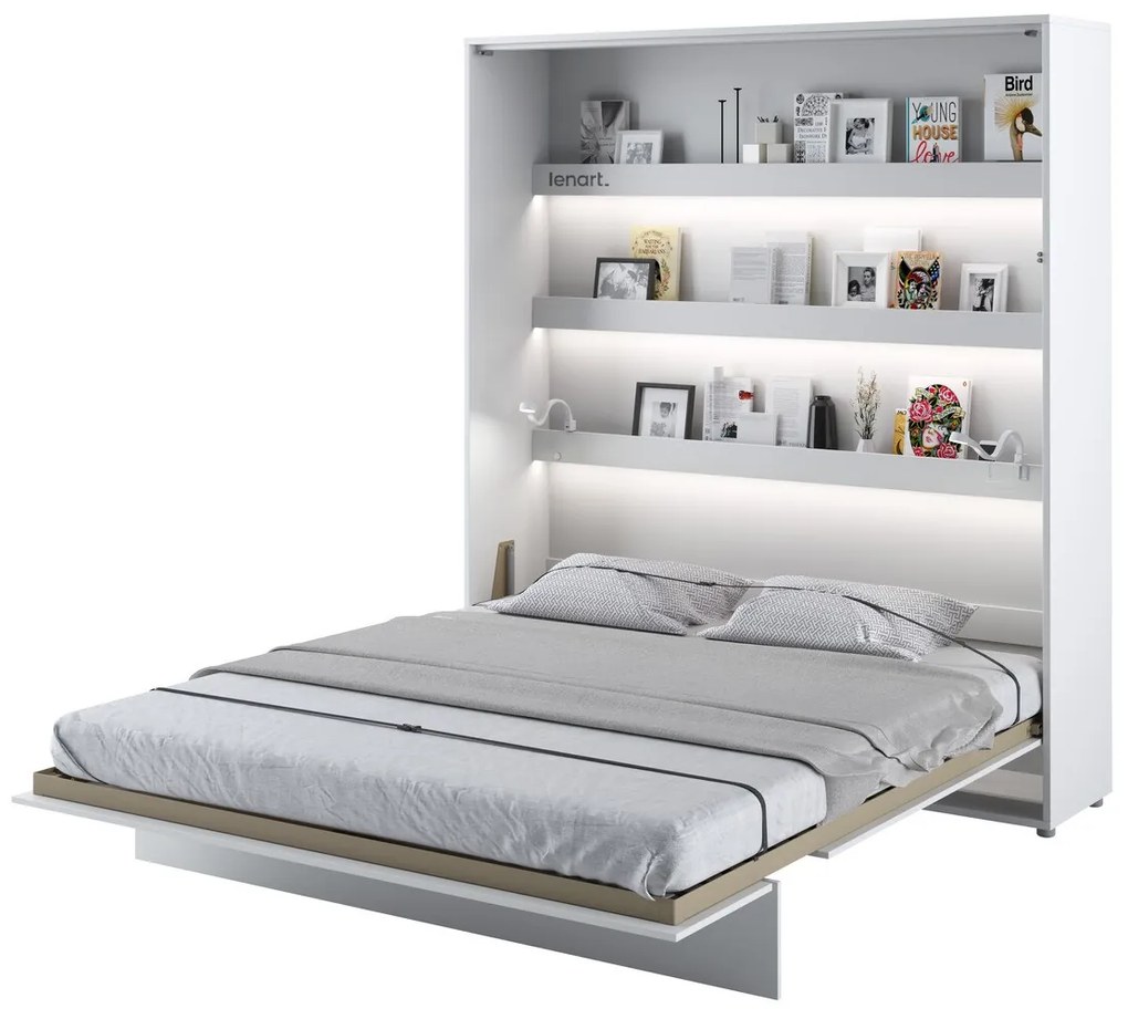 Κρεβάτι - ντουλάπα Concept Pro Lenart AH103, Διπλό, Άσπρο, 180x200, Πλαστικοποιημένη μοριοσανίδα, Τάβλες για Κρεβάτι, 191x228x217cm | Epipla1.gr