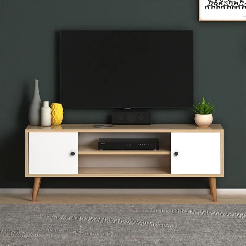 Έπιπλο τηλεόρασης Parma Megapap μελαμίνης χρώμα white - oak 120x30x40εκ. - GP022-0071,1 - GP022-0071,1