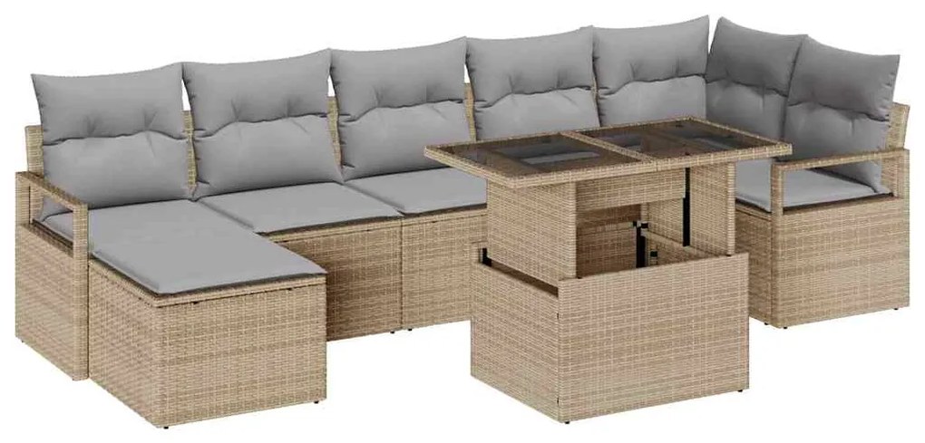 vidaXL Σετ Καναπέ Κήπου με αποθήκευση 8 pcs Μπεζ Πολυ ράταν