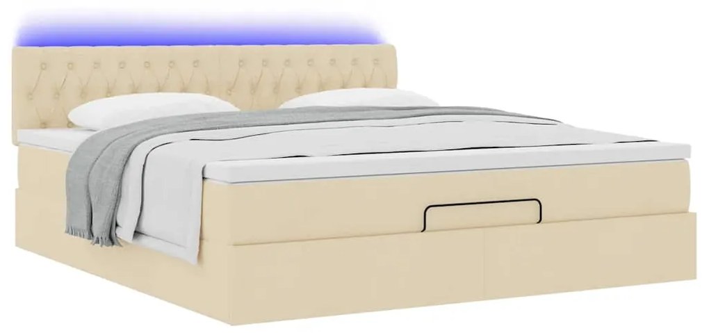 vidaXL Οθωμανικό κρεβάτι με στρώμα & LEDs Cream 160x200cm ύφασμα