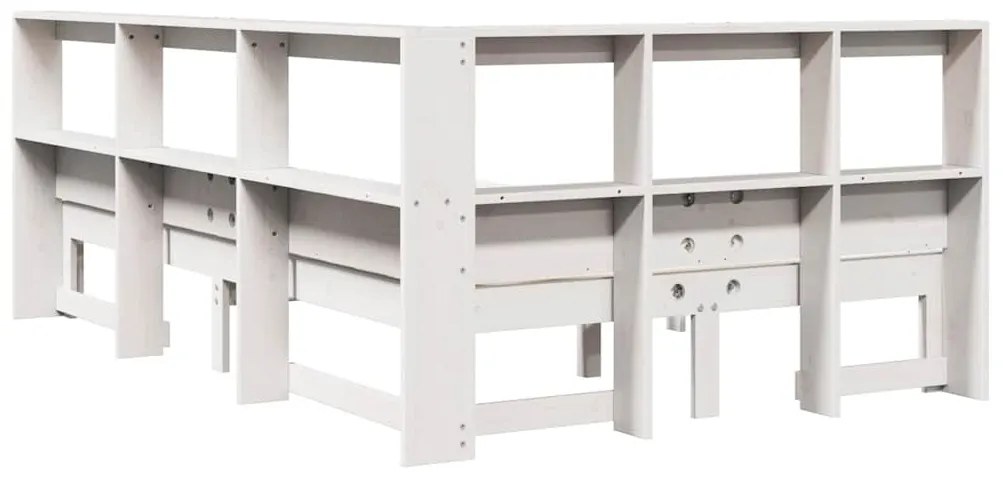Κρεβάτι Βιβλιοθήκη Χωρίς Στρώμα Λευκό 135x190 εκ Μασίφ Πεύκο - Λευκό