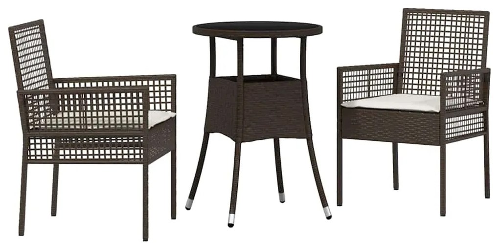 vidaXL Σέτ φαγητού για κήπο 3 pcs Καφέ Πολυ ράταν