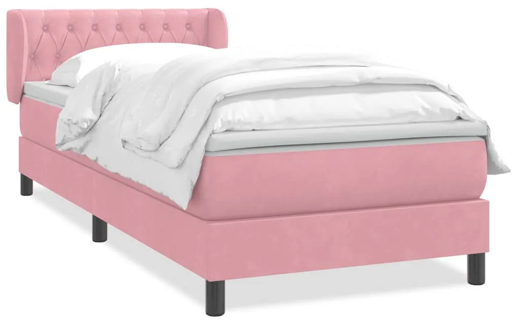 vidaXL Κρεβάτι Boxspring με Στρώμα Ροζ 100x210 εκ. Βελούδινο