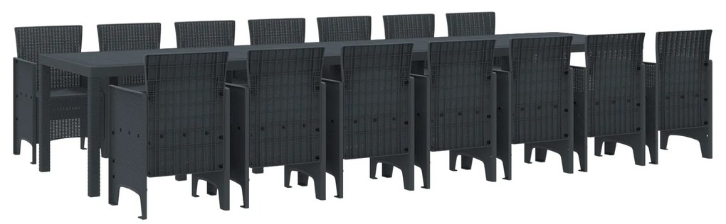 vidaXL Σέτ φαγητού για κήπο 15 pcs Ανθρακί Rattan Polt