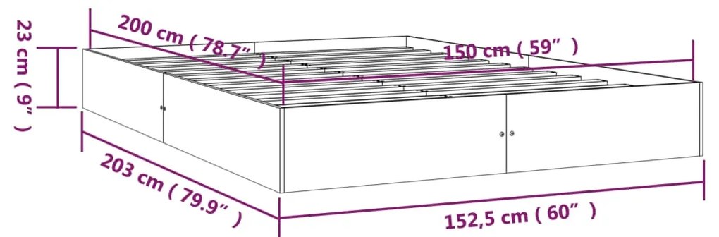 Πλαίσιο Κρεβατιού Λευκό 150 x 200 εκ. Μασίφ Ξύλο King Size - Λευκό