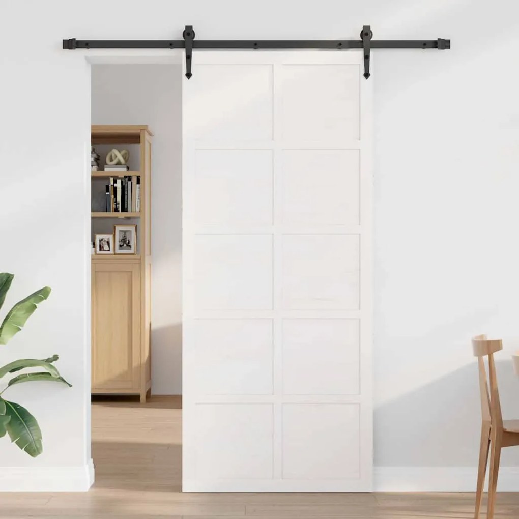 vidaXL Πόρτα αχυρώνα Λευκό 90 x 210 cm Μασίφ ξύλο πεύκου