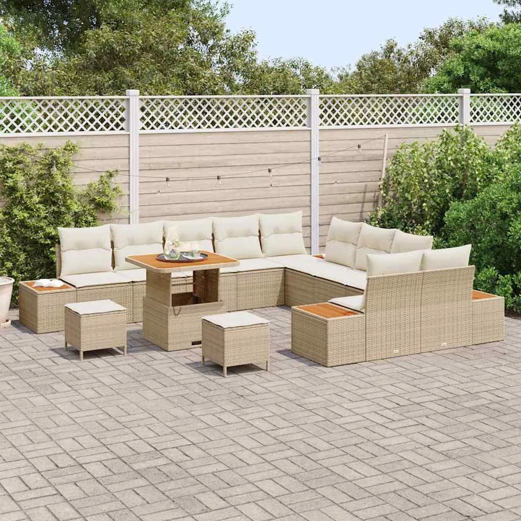 vidaXL Σετ Καναπέ Κήπου με μαξιλάρι 13 pcs Μπεζ Πολυ ράταν