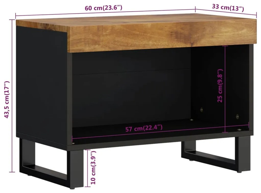 Έπιπλο Τηλεόρασης 60 x 33 x 43,5 εκ. από Μασίφ Ξύλο Μάνγκο - Καφέ