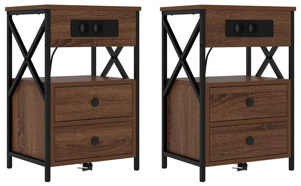 vidaXL Κομοδίνο 2 pcs Καφέ δρυς 40 x 31 x 60 εκ. Επεξεργασμένο ξύλο