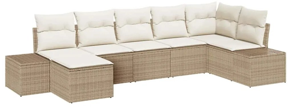 vidaXL Σετ Καναπέ Κήπου με μαξιλάρι 7 pcs Μπεζ Πολυ ράταν